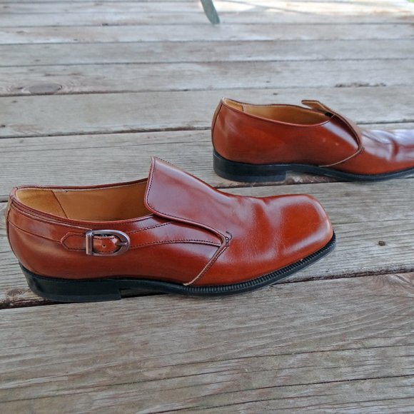 Vintage Buster Brown Boy's Leather Cognac Slide on Shoes with Buckle Size 4.5 - Picture 8 of 14